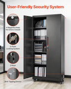 VEVOR Metal Storage Cabinet, 70.6 in Rolling Steel Garage Cabinet with Adjustable Shelves, 2 Magnetic Doors, Hanging Rod & 3 Rod Hooks, 5 Tiers Lockable Tool Storage for Pantry, Warehouse, Basement