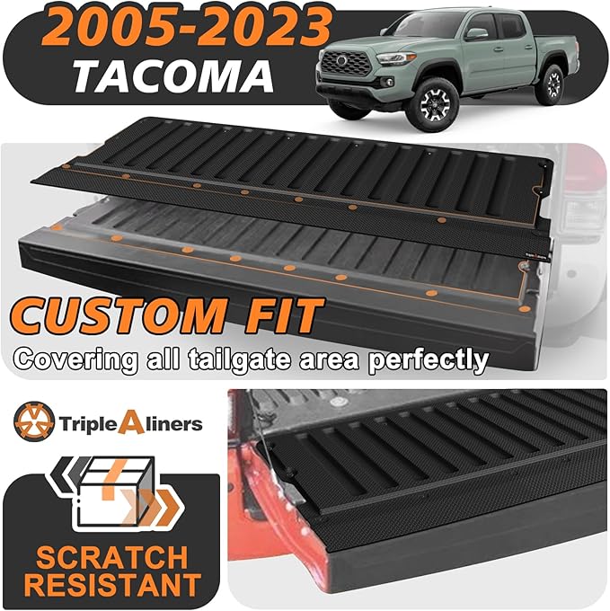 TripleAliners Tailgate Mat Compatible with Toyota Tacoma 2005-2023 Accessories Truck Tailgate Liner All-Weather Protector Cargo Cover Custom Fit for 2005-2023 Tacoma
