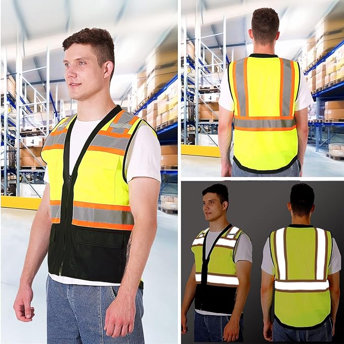 ProtectX 6 Pockets High Visibility Safety Vest for Men Women Class 2 Reflective Hi Vis Work Construction Vest