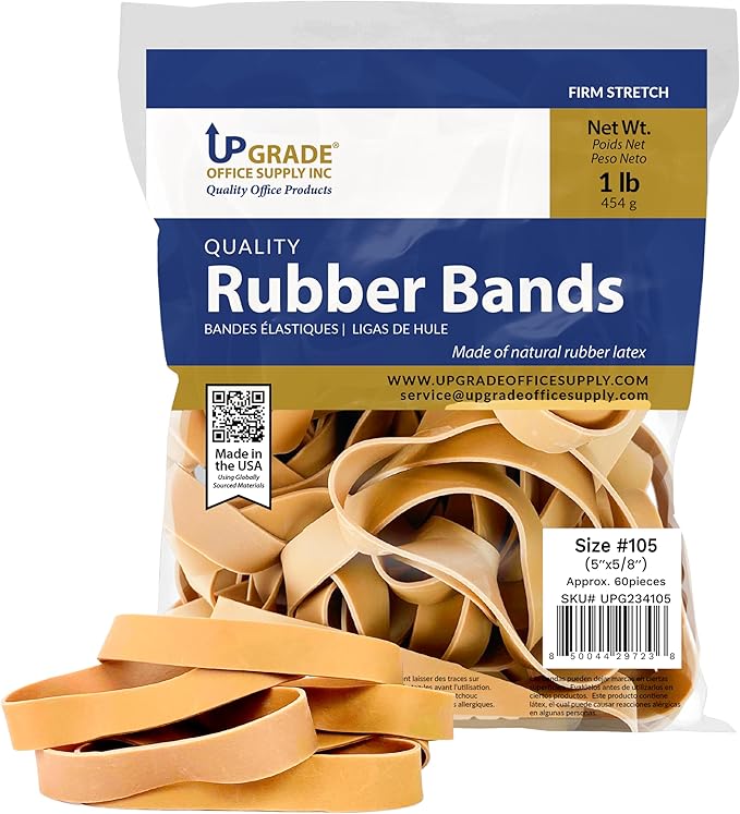 Upgrade Rubber Bands, Size 105, 1 lb Bags, 2-Pack, Made in USA