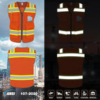 TCCFCCT High Visibility Vest 5 Pockets Mesh Reflective Safety Vest for Men Women, Hi Vis Work Vest with Reinforced Zipper and Fluorescent Yellow Edge, Durable to Use, Meets ANSI/ISEA, DW-Orange, M