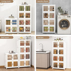 Large Clear Stackable Storage Bins with Lids, 180QT-45QT*4Tier Foldable Cabinet for Closet Organizers, Plastic Storage Box with Wheels White