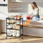 Kitchen Storage Cart, 4 Tier Utility Rolling Snack Cart, Fruit & Vegetables Basket Stand, Pantry Storage with 4 Detachable Mesh Basket for Kitchen, Bathroom, Living Room, Office, Balcony, Black