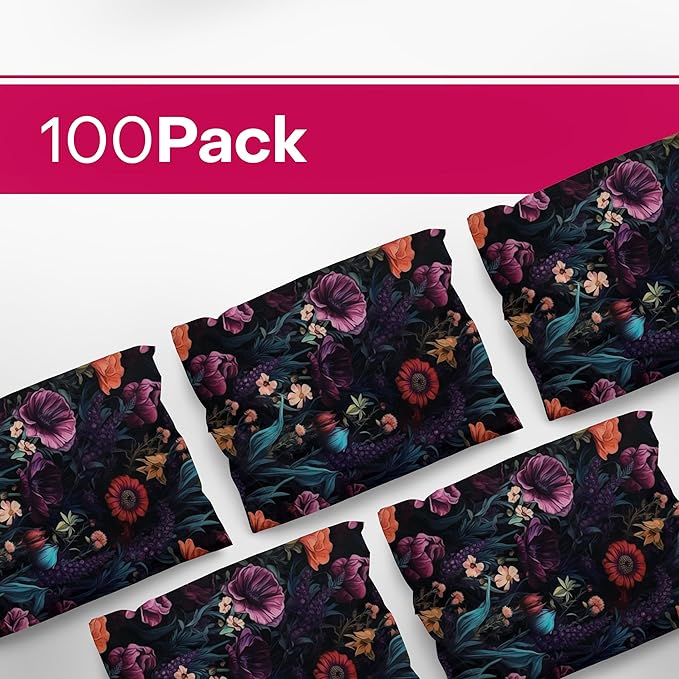 10x13 Poly Mailers – Dark Floral – Waterproof, Tear-Resistant Shipping Bags with Adhesive Seal – 100 Pack – Package Mint