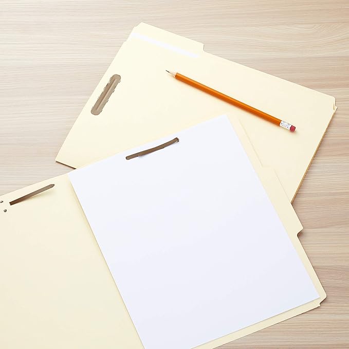 Amazon Basics Manila File Folders with Fasteners for Organized Filing, Letter Size, Light Brown, 100-Pack