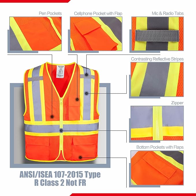 KAYGO Safety Vest with Pockets - High Visibility Reflective Vest ANSI Class 2 Construction Vest