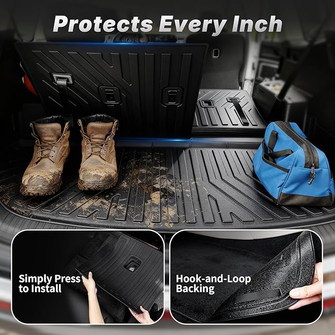 OEDRO Upgraded Floor Mats Fit for Toyota Grand Highlander 2024 2025 2026 w/Subwoofer 7 Seat(Include Hybrid), TPE Interior Seat Back Covers and Cargo Liner Behind 3rd Row (Trunk Mat with Backrest Mat)
