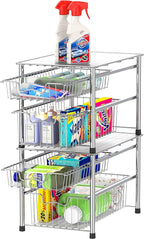 Simple Houseware Stackable 2 Tier Sliding Basket Organizer Drawer, Chrome