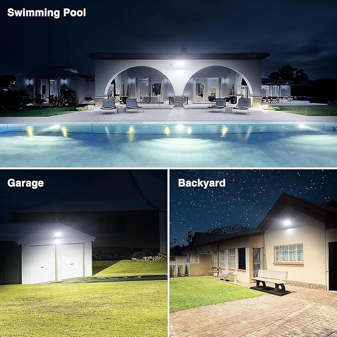 Onforu 200W Flood Lights Outdoor,19000lm Bright LED Work Light with Plug,6500K Daylight White LED Flood Lighting,IP66 Waterproof Security Yard Lights for Yard Garage Stadium 2 Pack