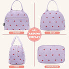 FlowFly Insulated Lunch Bag for Women – Corduroy Lunch Tote Box, Cute Cooler Bag for Work, Travel, Picnic,Corduroy Strawberries Purple