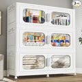 150 Gallon Extra Large Storage Bin with Lid and Wheels, Stackable Collapsible Plastic Storage Box with Door, Foldable Organizer for Closet, Kitchen, Office, Living Room, 3 Pack White