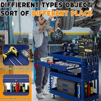 3 Tier Tool Cart on Wheels with Drawers - Three Tier Rolling Cart with Lockable Storage - Mechanic Tool Chest - Tool Chest with Wheels Used in Garage, Indoors, Workshop (Blue)