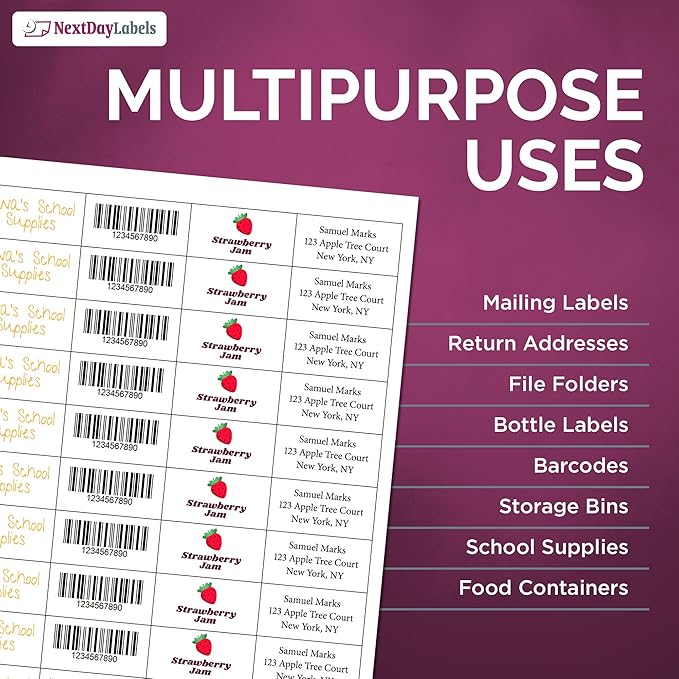 NextDayLabels – 2" x 1" Rectangular Sticker Labels for Printer - White Laser/Inkjet Printer Labels Return Address Labels Shipping Label Stickers (500 Sheets, 40 Per Sheet, 20000 Labels)