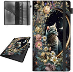 Car Registration and Insurance Holder,Leather Vehicle Glove Box Organizer Wallet for Document,Perfect for any Car,Truck,Motorcycle,Driver License,Trailer or Boat,Men & Women,Cat Roses Floral Flower