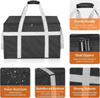 XXXL Insulated Food Delivery Bag with Removable Hard Bottom, Reusable Insulated Grocery Bag for Hot and Cold Food, Catering Cooler for Doordash, Warmers, Parties (Black,1 Pack)
