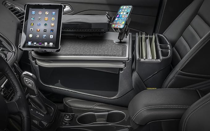 AutoExec AE-GMCD-PM-PS-TAB-GT GripMaster Car Desk for Your Vehicle Workstation and Mobile Office, Grey with Phone Mount, Printer Stand and Tablet Mount