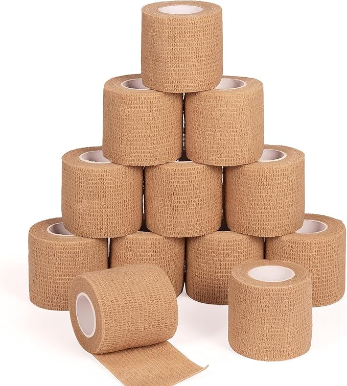 12Pcs 2'x 5 Yards Elastic Bandage Wrap Self Adherent Cohesive Wrap Bandages for Wrist Ankle Vet Tape for Dogs Athletic Swelling Sprains Tape Grip Cover (Skin Color)