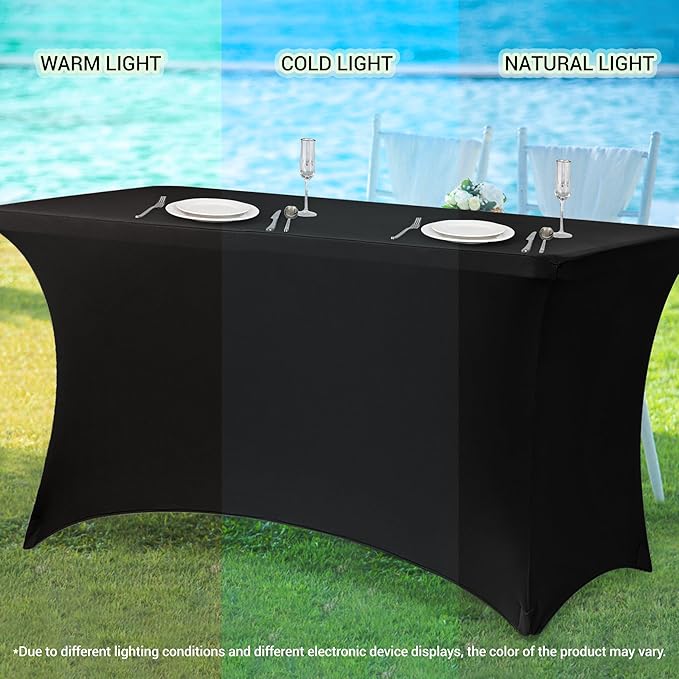 Obstal 6 Pack Stretch Spandex Table Covers for 6 Foot Tables - 6 FT Universal Rectangular Fitted Tablecloth Protector for Wedding, Banquet, Party (White, 72 Length x 30 Width x 30 Height Inches)