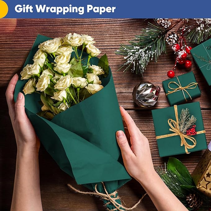 Vanhench 30"×1200" Green Wrapping Paper Roll, Craft Color Bulletin Board Paper for Christmas/Wedding/Birthday/Holiday/Mother's Day Gifts Wrapping, Art & Bulletin Board Paper