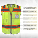TCCFCCT Safety Vest for Men Women 5 Pockets Mesh High Visibility Reflective Vest with Reinforced Zipper, Durable Construction Work Vest with Fluorescent Orange Edge, Meets ANSI/ISEA, DW-Yellow, L