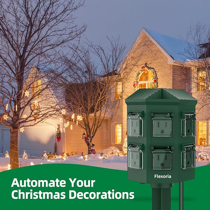 Outdoor Power Strip Waterproof, 20 FT Extension Cord, 6 Grounded Outlets for Christmas Decorations and Inflatables, 15A/1875W, ETL Listed