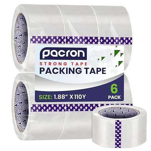 Clear Packing Tape - 6 Heavy-Duty Wrapping Tape - 110-Yard Length, 660 Total Yards 1.88-Inch Wide Strong Adhesive Rolls for Moving Boxes, Office Packaging, Storage Organization & Warehouse Shipping