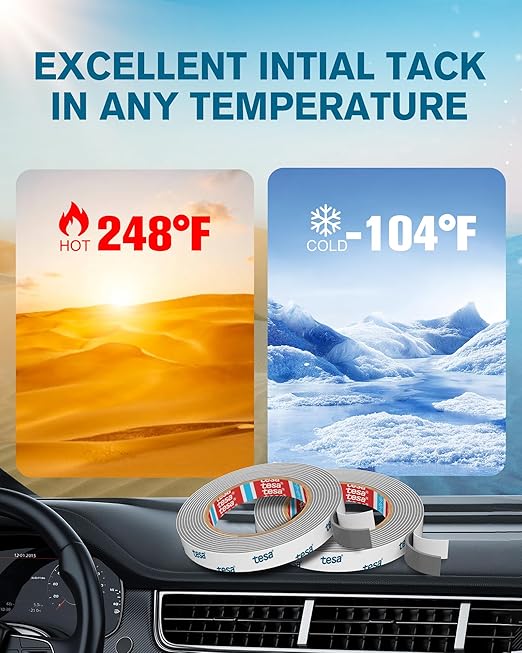 Tesa Double Sided Tape Heavy Duty 0.4in x 10ft 6311, Adhesive Mounting Tape Waterproof, Strong Foam Tape for Walls, Extreme Temp Resistant No Residue Removal Two Sided Tape for Auto, Home, Office