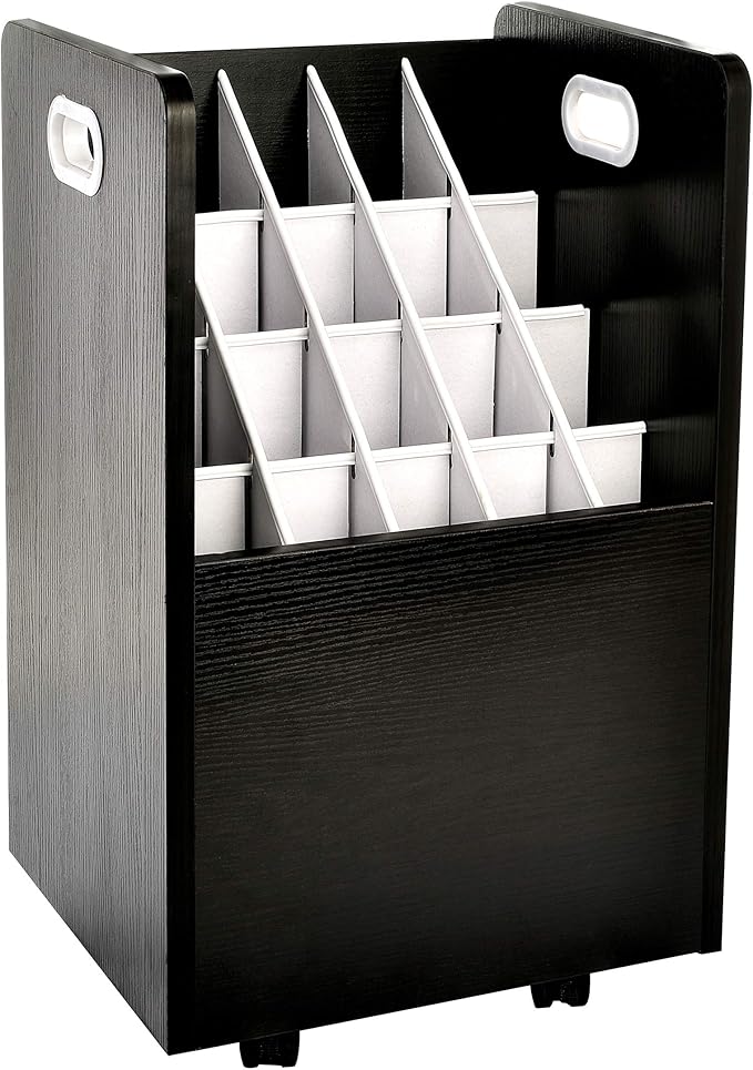 AdirOffice Adir Blue Print Storage Organizer - Mobile Roll File Cart, Construction Plan Holders, Blueprint Cabinet with Wheels, Roll Files Storage for Office and Home (20 Slots, Black)