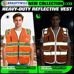 BeautyWill Custom Logo 10 Pockets Safety Vest Class2 ANSI Certified High Visibility Reflective Vest
