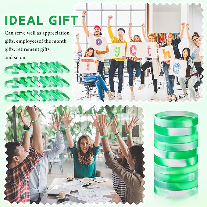Liliful 100 Pcs Silicone Rubber Wristbands Rubber Wristband Bracelet Bands for Silicone Wristbands for Women Men(Green and White)