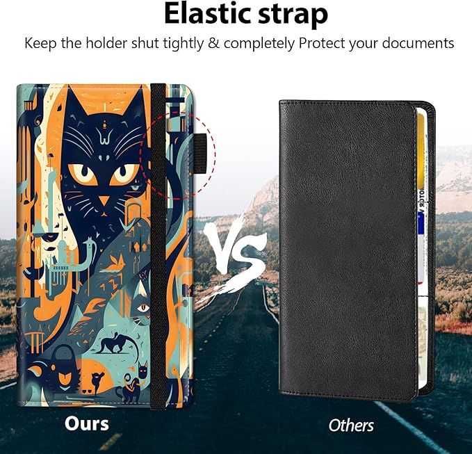 Car Registration and Insurance Holder, Leather Car Glove Box Organizer, Cool Car Accessories for ID, Driver's License Cards & Essential Document,business cards,Men&Women,Black Cat