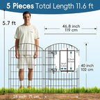 Metal Garden Fence 40 in H x 28 in W 5 Panels (4 Panels + 1 Gate) Total Length 11.6 ft, No Need Dig Rustproof Animal Barrier Fencing Border Fence for Dog, Patio,Yard, Landscape, Flower Bed