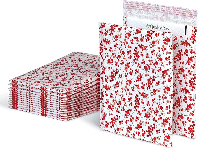 Quality Park Bubble Mailers, 8.25" x 11", Shipping Envelopes, Water Resistant Poly Padded Envelopes, Berry Print, 25 Pack (QUA85873)