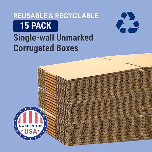Box USA Shipping Boxes 24"L x 18"W x 12"H 15-Pack Large Single Walled Corrugated Boxes for Shipping, Packaging, Moving, Storage Box for Home or Business, Strong Wholesale Bulk Boxes