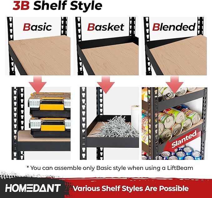 HOMEDANT 5-Tier Laminated Boltless Heavy Duty Metal Shelving Unit Adjustable Garage Storage Utility Rack Shelves Organization Multipurpose Shelf Warehouse Industrial (3, (L) 39.8" W, Black)