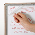 M&T Displays Curved Menu Board, 11x17 Inch Pedestal Sign Holder with 8.5x11 Inch Brochure Holder Pale Rose Floor Standing Aluminum Front Loading Easy Open Poster Message Advertisement Post