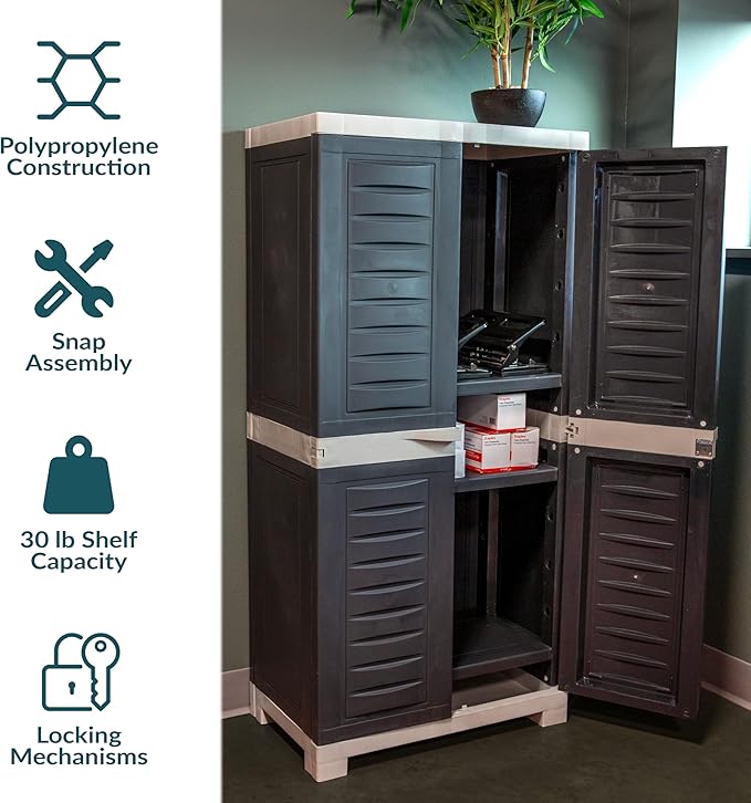 Sunnydaze Lockable Storage Cabinet - Indoor or Garage Storage Cabinet with 3 Adjustable Shelves - 48.75" H - Garage, Office, Home, Laundry Room - Charcoal