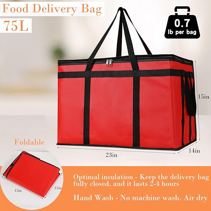 Insulated Bags for Food Delivery, XXXL Pizza Delivery Bags for Hot and Cold Food, Large Capacity Reusable Cooler Bag Keep Food Warm for Grocery Shopping and Catering, Doordash, Travel
