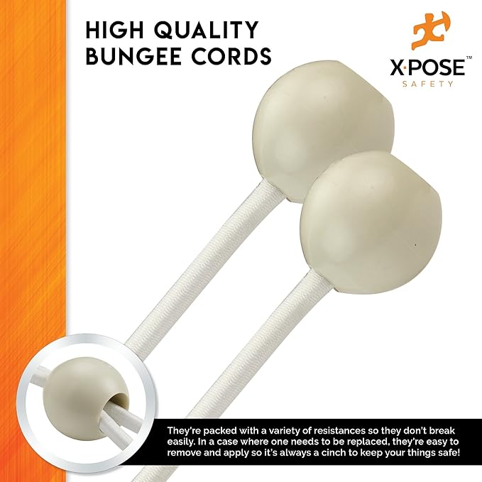 Xpose Safety Bungee Ball Cords 11" 100 Pack Heavy Duty White Stretch Rope with Ball Ties for Canopies, Tarps, Walls, Cable Organization