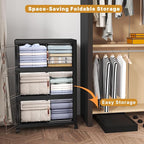 720Qt Stackable Storage Bins with Lids, 6 Pack Large Collapsible Bins with Wheels, Plastic Cabinet with Doors, Foldable Closet Organizers and Storage for Home, Dorm, Office, Black