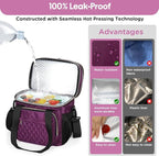 GLENKEY Expandable Insulated Lunch Box, Double Deck Lightweight Large Lunch Bag Tote Leakproof Cooler Bags for Women Adults Work Outdoor Picnic Daytrip, Purple,16L