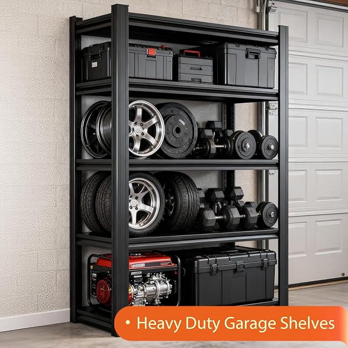 Metal Storage Shelves Unit,5-Tier Adjustable Heavy Duty Garage Shelving,3000LBS Garage Storage Industrial Shelves,Storage Racks,Steel Shelf Suitable for Shop,Warehouse,Basement