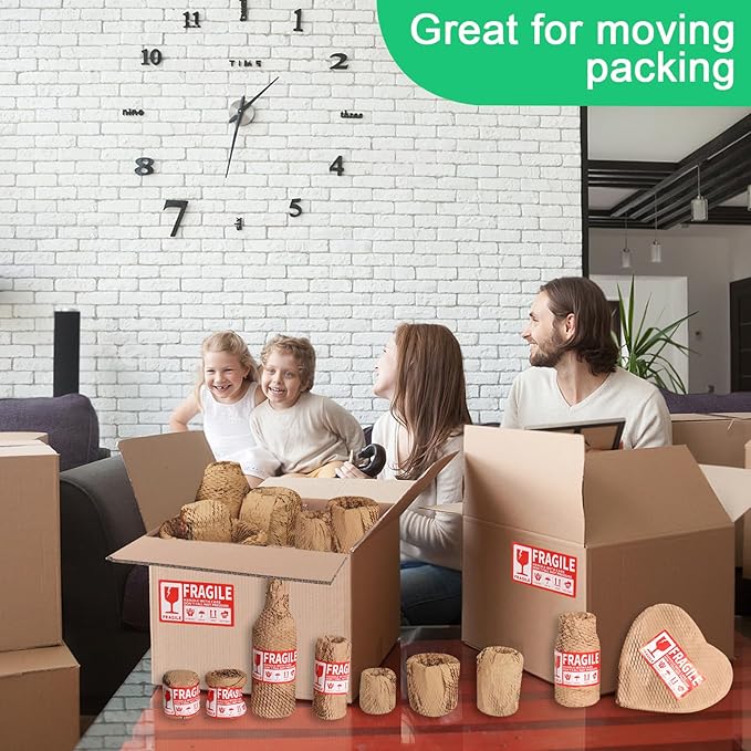 Honeycomb Packing Paper Roll - 19.68'' x 820ft, 200 Fragile Stickers Included | Wine Box, Artwork & Glassware Protector | Heavy-Duty Cushioning Wrap for Shipping, Moving & Gift Packaging