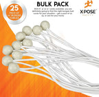 Xpose Safety Bungee Ball Cords 11" 25 Pack Heavy Duty White Stretch Rope with Ball Ties for Canopies, Tarps, Walls, Cable Organization