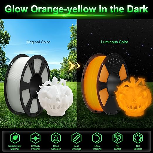 GEEETECH Glow in The Dark PLA Orange Red Filament, 3D Printing Luminous Filament 1.75mm, Best with UV Lamps, 1kg Spool (2.2lbs), Dimensional Accuracy +/- 0.02 mm, Fit Most 3D Printers