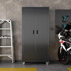 71" H×34" W×18" D Garage Storage Cabinet with Wheels, Metal Storage Cabinet with 5 Adjustable Shelves and Pegboard for Garage Home Office Utility Room,Required Assembly,Black