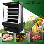 Food Refrigerated Display Case for Commercial Bakery Pastry Front Open Air Refrigerated Display Cooler Case, Movable Shelves and Adjustable Legs, 36~41℉ (61.4 Inches, Black)