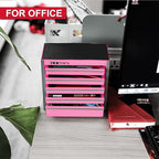 P.I.T. Mini Pink Tool Box, Portable 5-Drawer Micro Roll Cab Steel Tool Box with Liner, Pink Small Tool Case for Tools Storage, Home DIY
