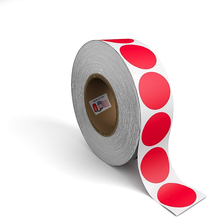 Kenco Color Coding Circle Dot Sticker Labels on a roll (RED, 1 INCH 1000 Stickers)