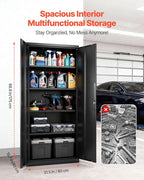 VEVOR Metal Storage Cabinet, Steel Garage Cabinet with Lockable Magnetic Doors and Adjustable Shelves, 2 Keys, 5-Tiers Tall Tool Cabinet Locker for Home, Office, Pantry, Warehouse, Laundry, Black